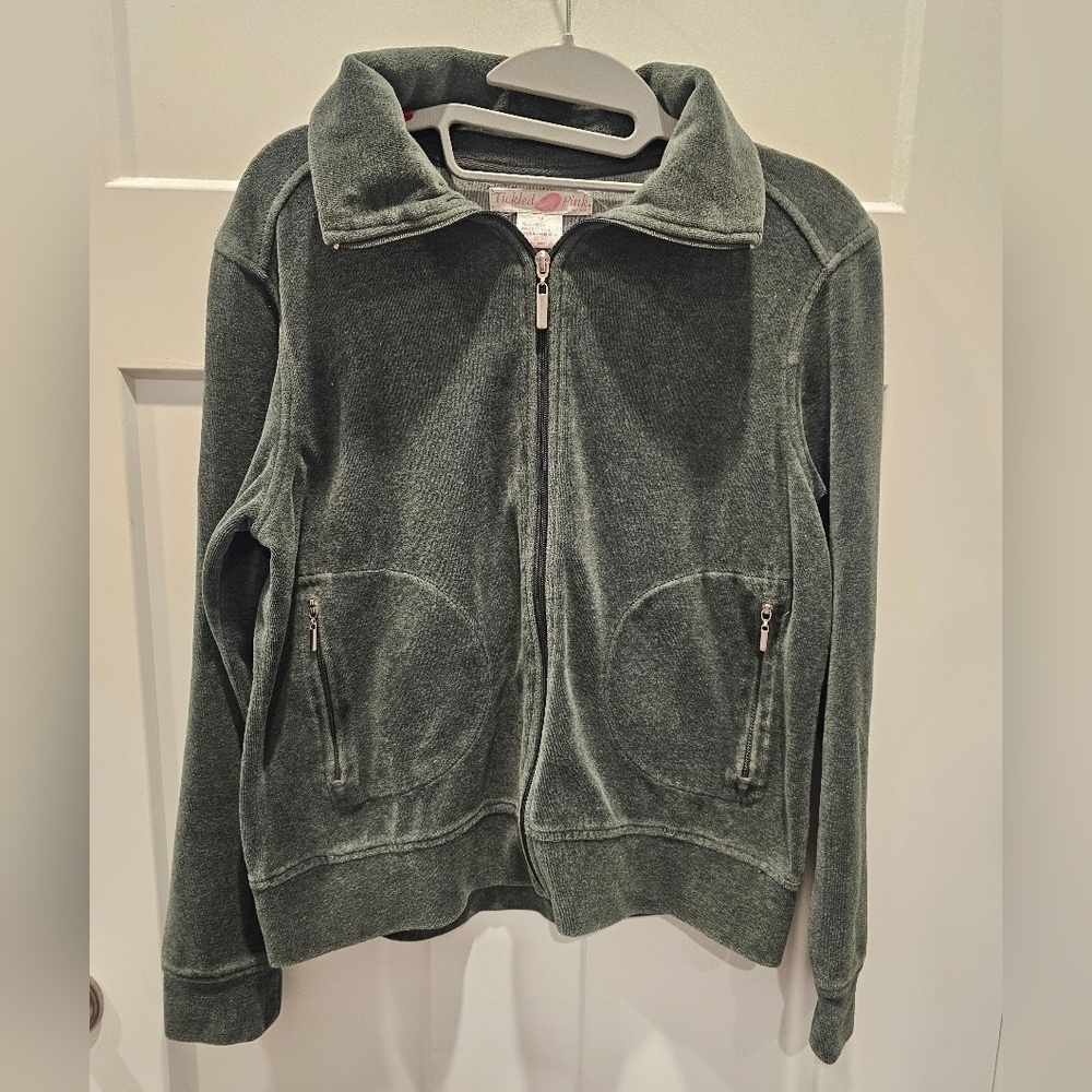 Tickled Pink by FUDA Gray Zip Up Jacket Women’s Medium Cotton Blend Full Zip Swe